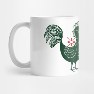 Chickens and Rooster - Green and Red Mug